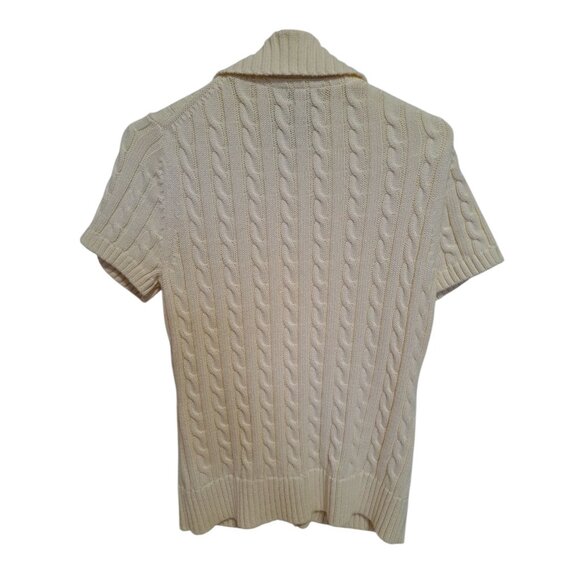 L.L. Bean Womens Small Short Sleeve Cardigan Sweater Cream Cable Knit Button - Picture 5 of 6